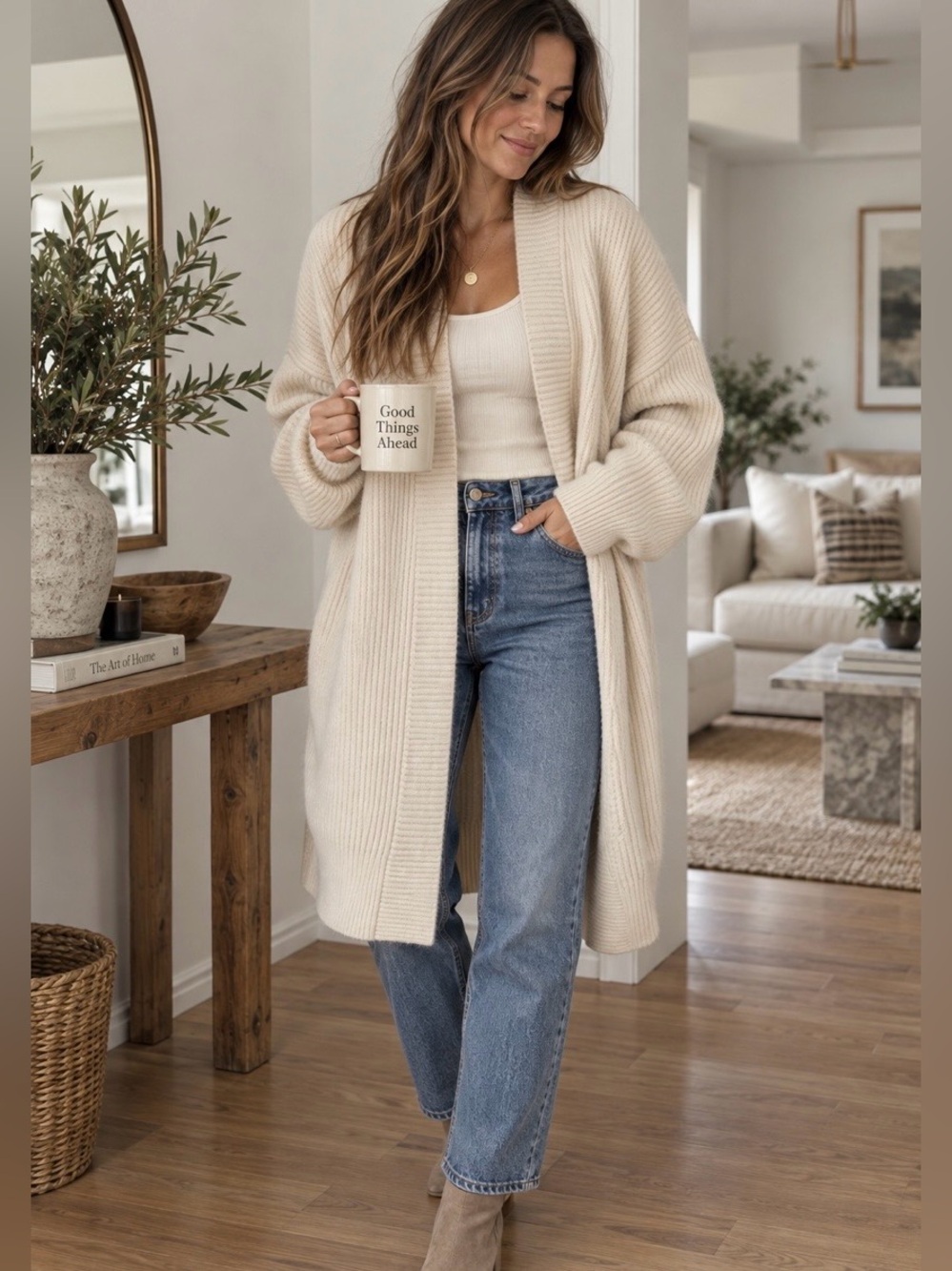OAK + FORT Cream Oversized Long Ribbed Cardigan Coatigan S